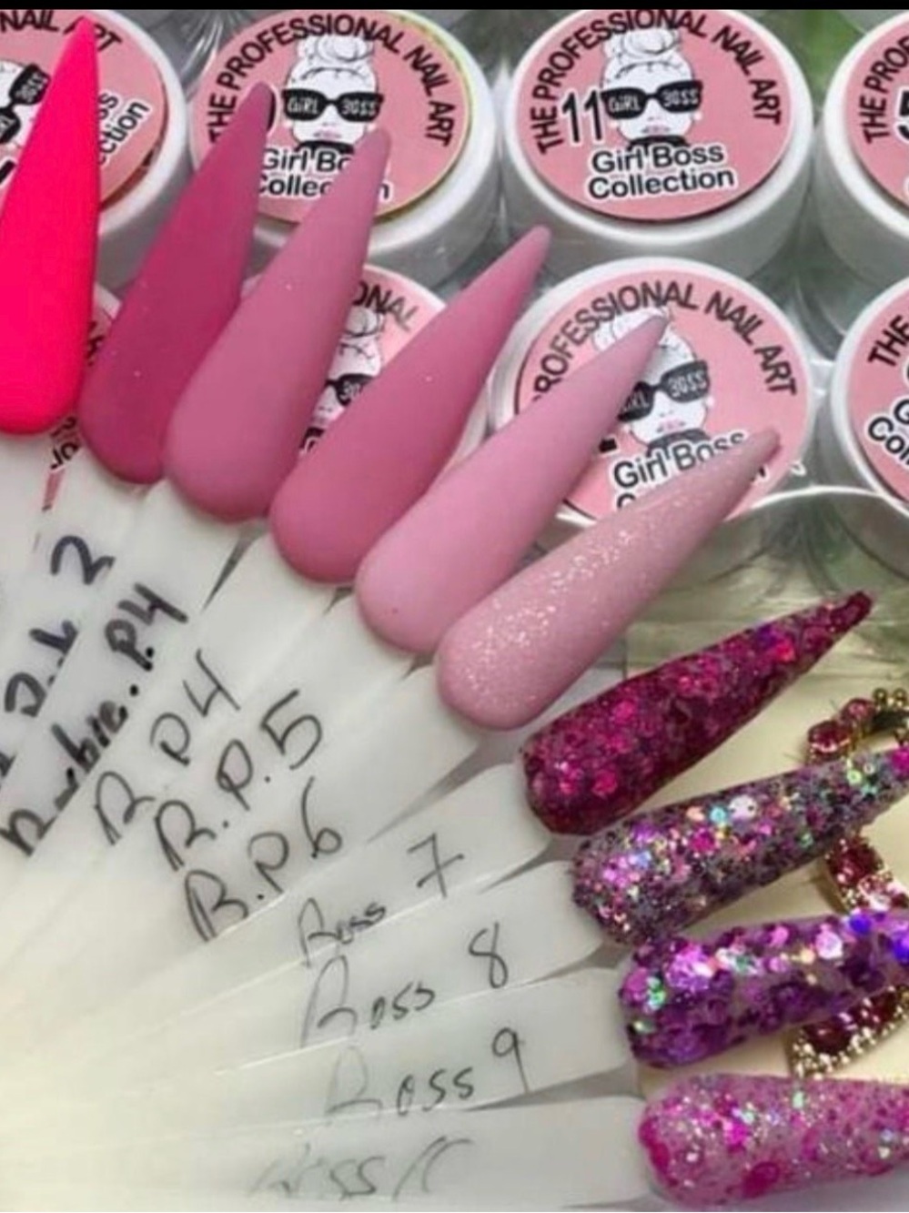 12 pz Girl Boss Pink Nail Art Color powther Set - Pink Shades